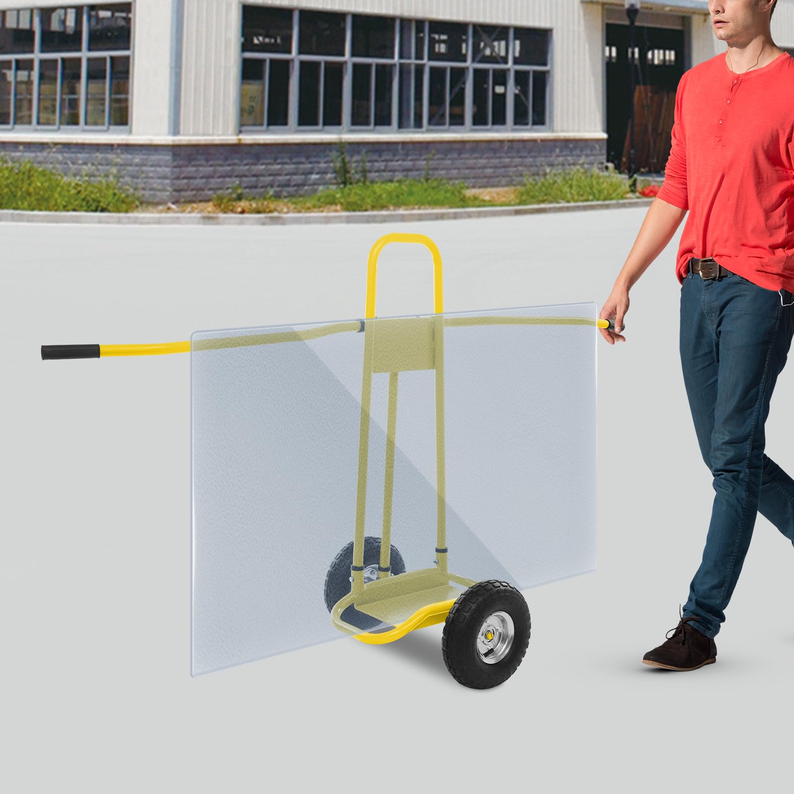 Plattenwagen 220kg Tragfähigkeit,Transportwagen Gipskarton Holzplatten Trockenbauplatten,Stabiler Eisenwagen großen rutschfesten Rädern doppelseitigen Griffen,ideal Baustelle Lager Renovierung