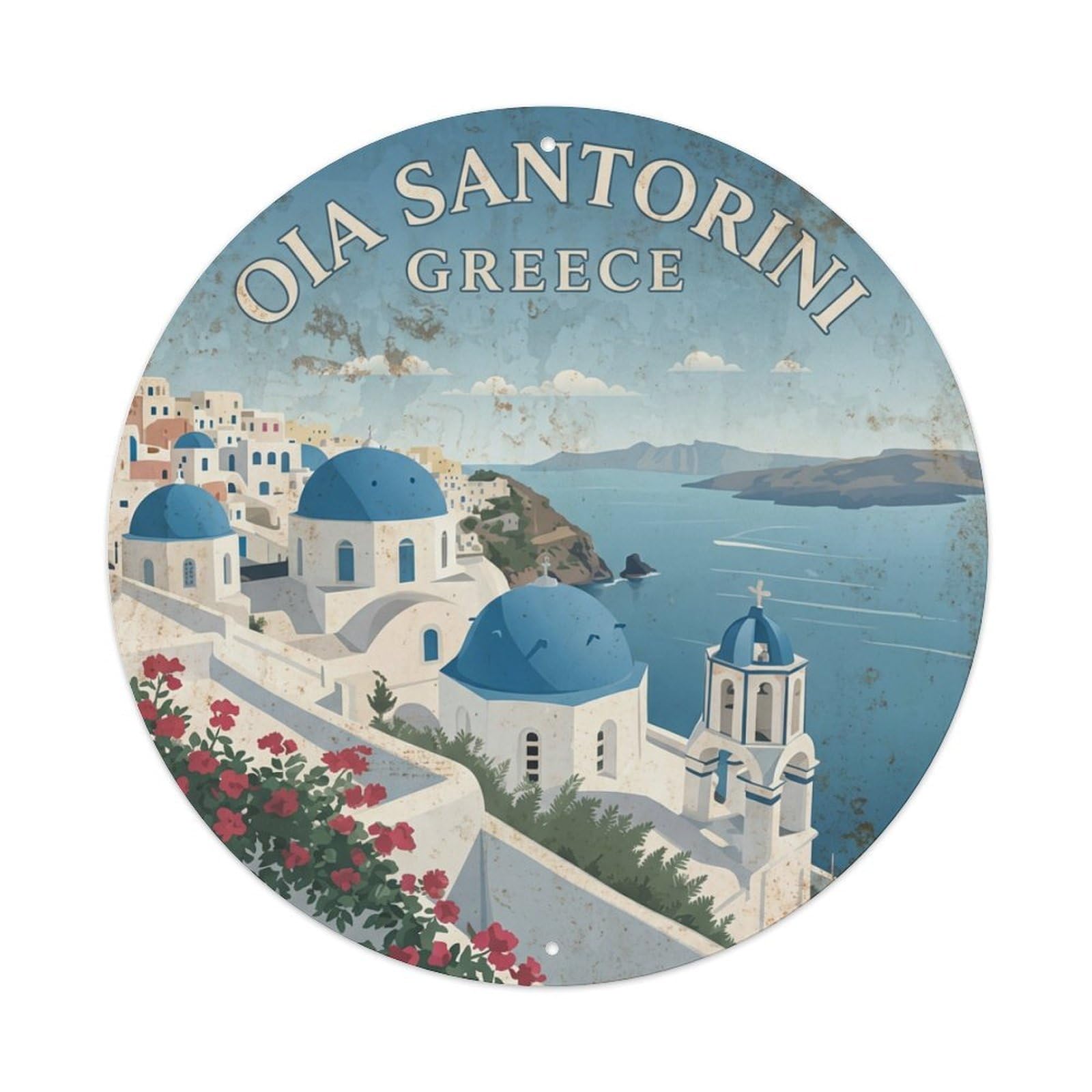 Galvaxio Style Vintage Travel Oia Santorini Village 1 Metal Tin Sign
