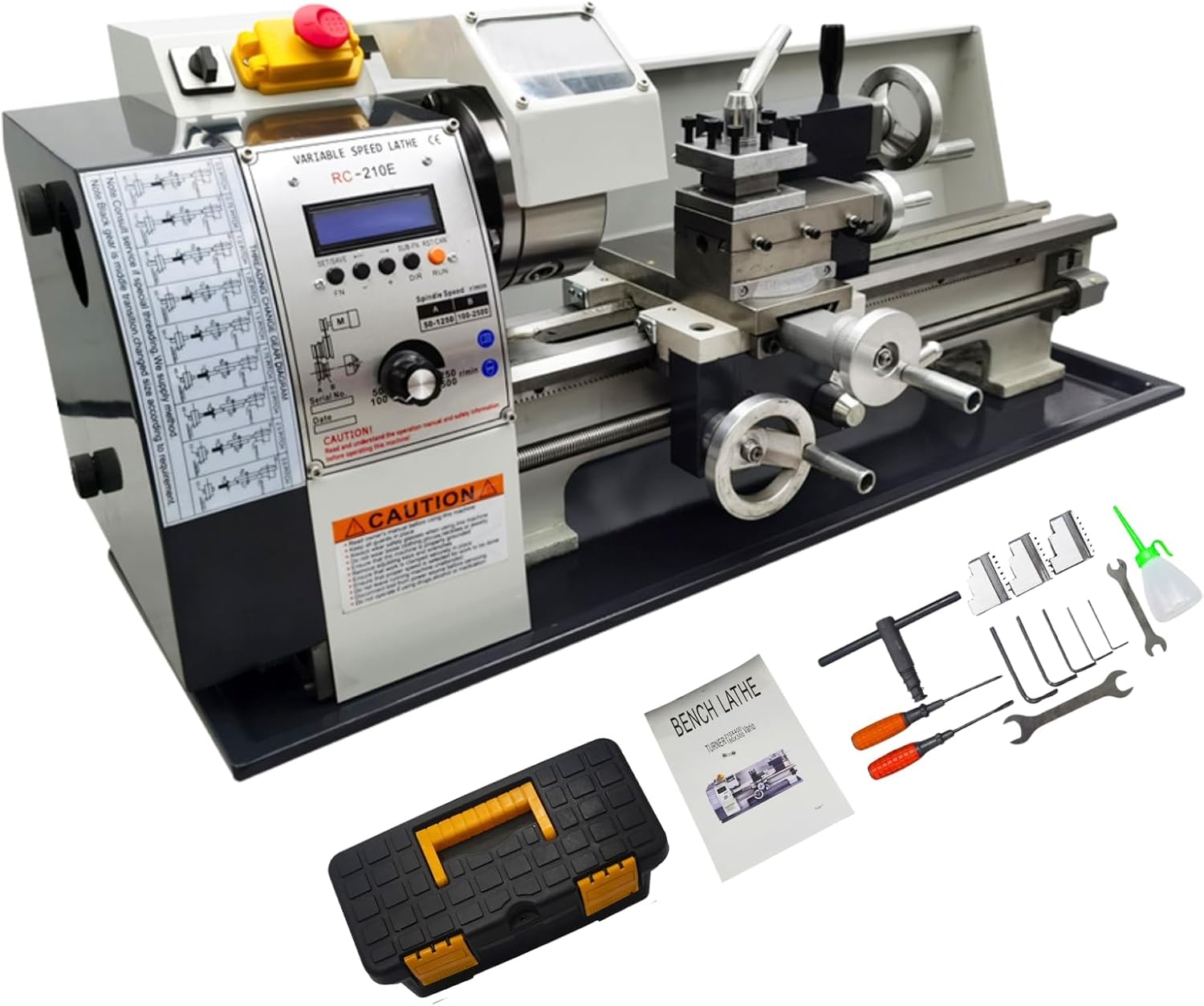 Mini Metal Lathe Machine Precision Benchtop Lathe Electronic Gear Change for Automatic Inch and Metric Conversion Brushless Motor 1100W 110V