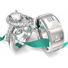 Wedding Ring Sets His And Hers Promise Ring Wedding Ring Sets His And Hers Couples Women 925 Sterling Silver Pear shaped cut Moissanite Man titanium Wedding Band
