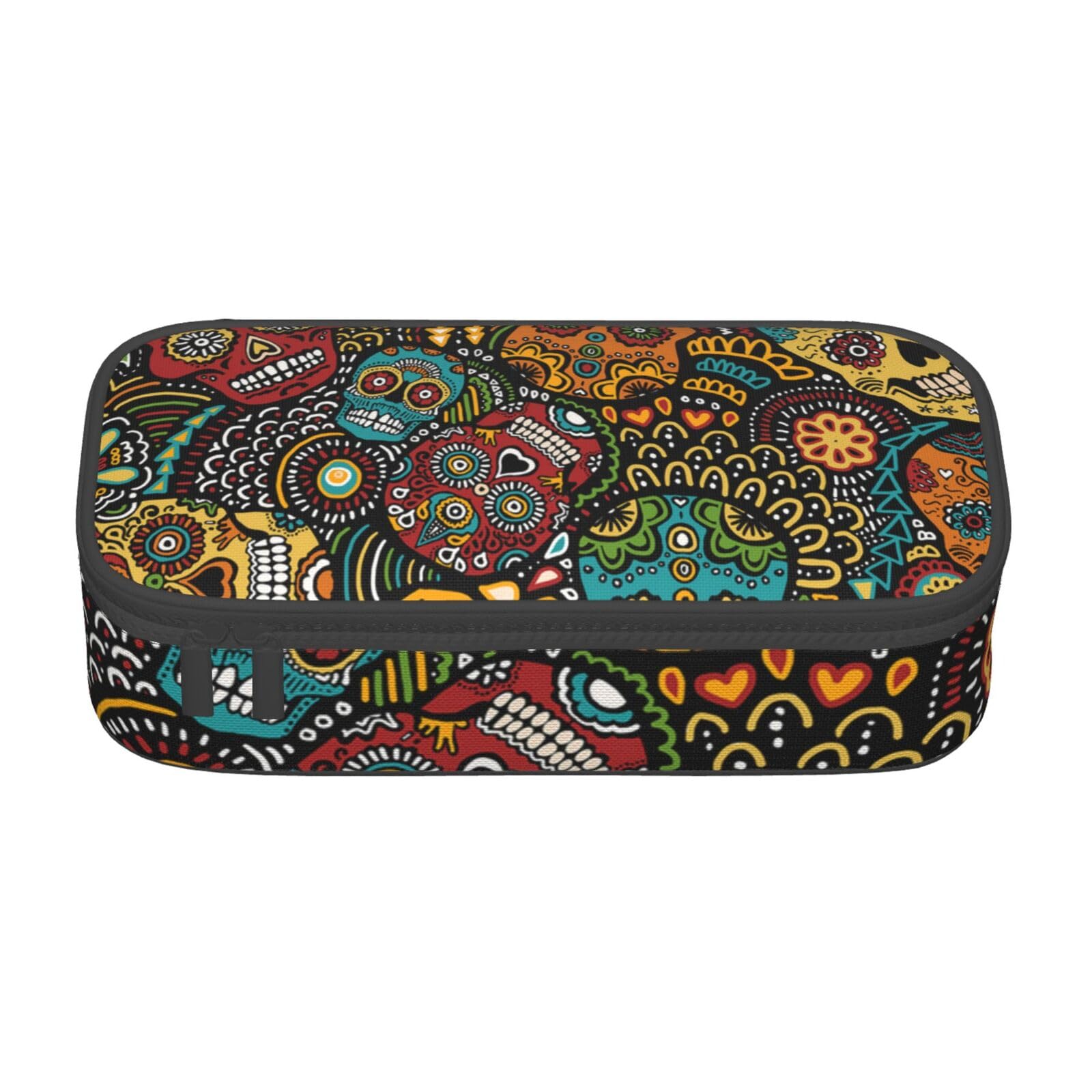 AABSTBFM Sugar and Skulls Style Printed Pencil Case Cute High Capacity Pen Pencil Pouch Bag with Zipper - Versatile and Durable for School, Office, and Travel