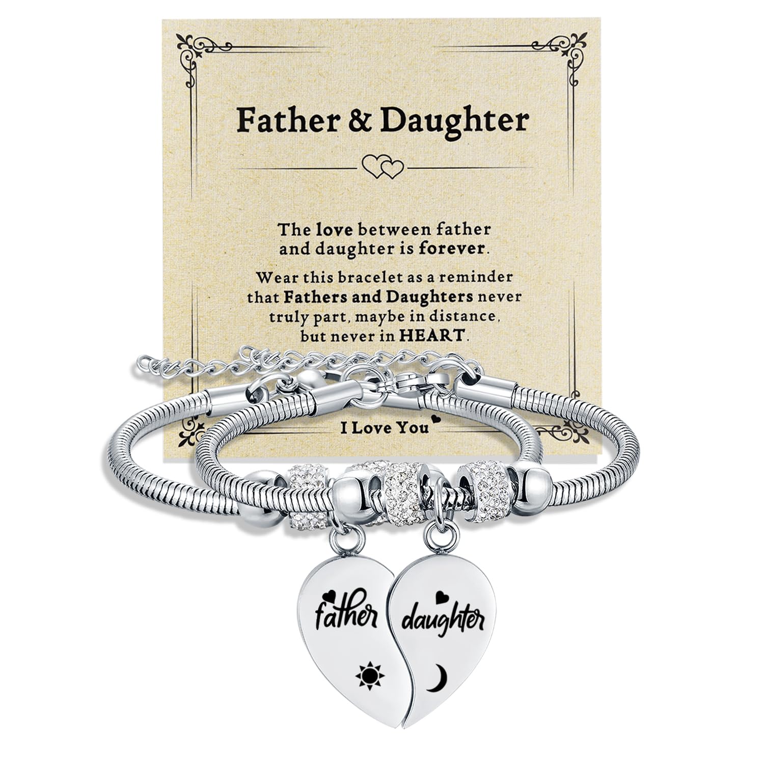 Yonhon Father Daddy Daughter Bracelet Necklace for 2,Dad Daughter Matching Necklace Set for 2