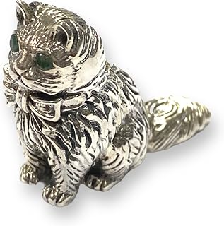 Collectable Victorian Style Cat with Bow Tie and Emerald Eyes Figurine 925 Sterling Silver