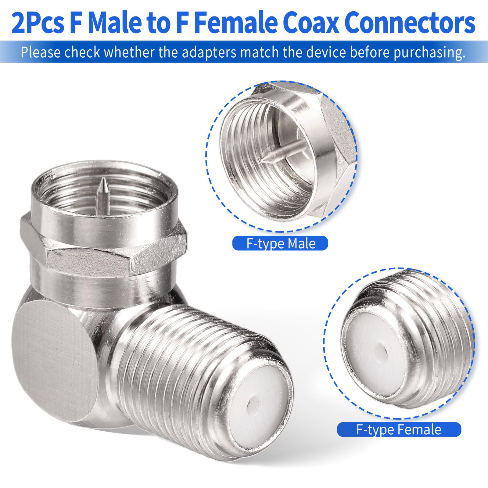 Superbat F-Type Male to Female TV Aerial Coax Adapter 75ohm Right Angle F Plug RG6 Barrel Satellite Cable Connector Joiner for Cable Box Satellite Receiver - Image 3