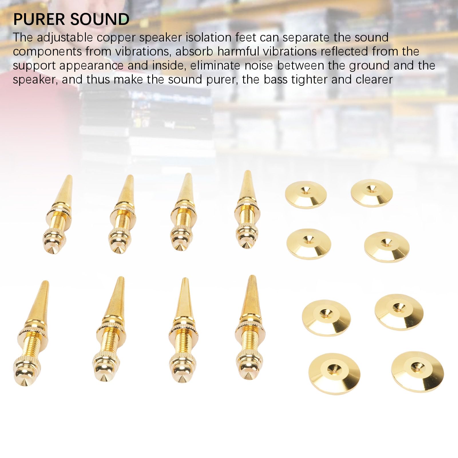 Generic Set di Piedini Isolanti Antiurto in Rame con Punte per Altoparlanti per Giradischi Subwoofer, Cuscinetti Antivibranti Regolabili in Altezza per Domestico