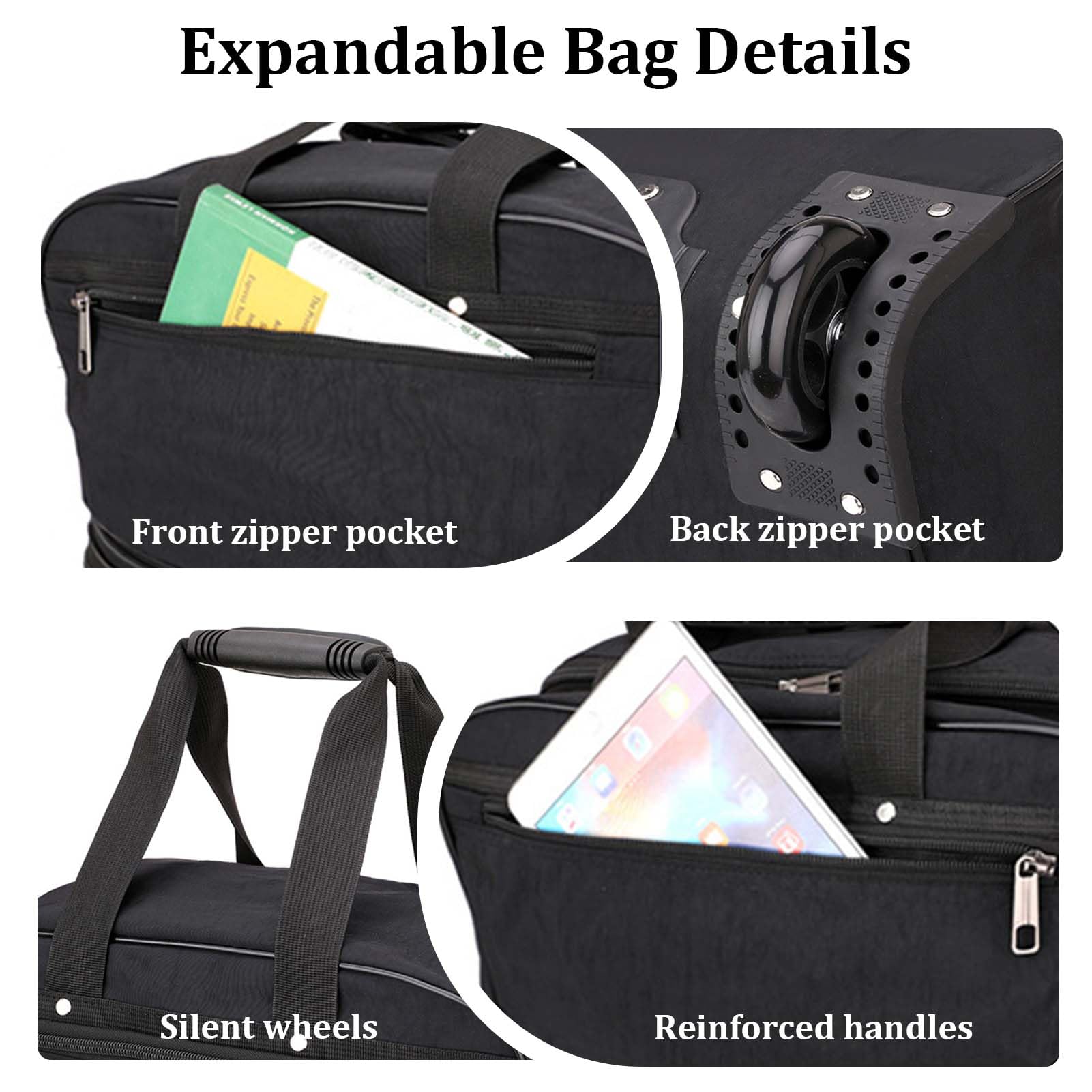 50L Borsone Espandibile con Ruote Borsoni da Viaggio Sportivi Palestra Valigia Morbido Piegevole Borsa Palestra Impermeabile per Weekend Viaggi Brevi con spallacci Wheeled Travel Duffle Bag，Verde