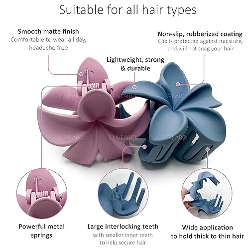 Miniatura 4 de Luvearo 4 pinzas antideslizantes de flores mate para cabello grueso a fino recto a rizado, accesorios para el cabello para mujeres, pinzas de garra