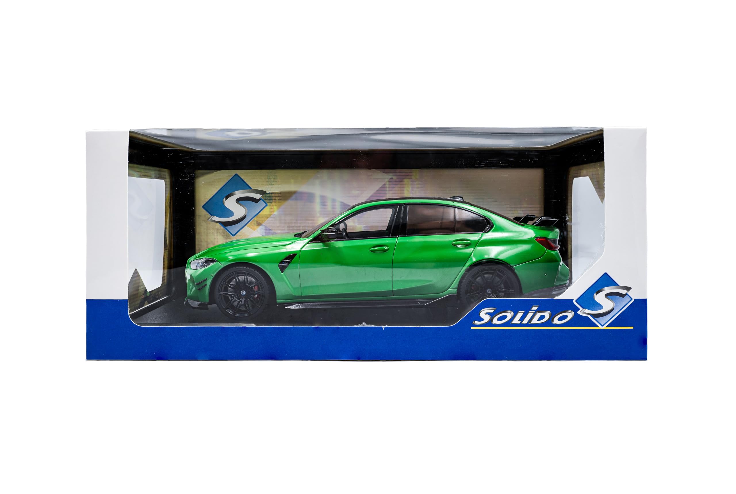 Solido BMW M3 (G80) - Berline Performance avec Toit Noir, Aile arrière, Pack aérodynamique, Voiture Miniature Diecast, Vert Signal uni, 1:18