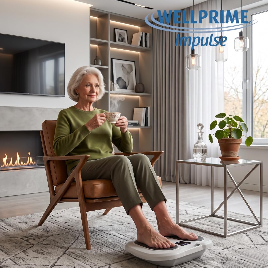 WELLPRIME Impulse Masajeador de Pies EMS con Mando a Distancia - Electroestimulador Muscular y Circulación, 99 Niveles de Intensidad