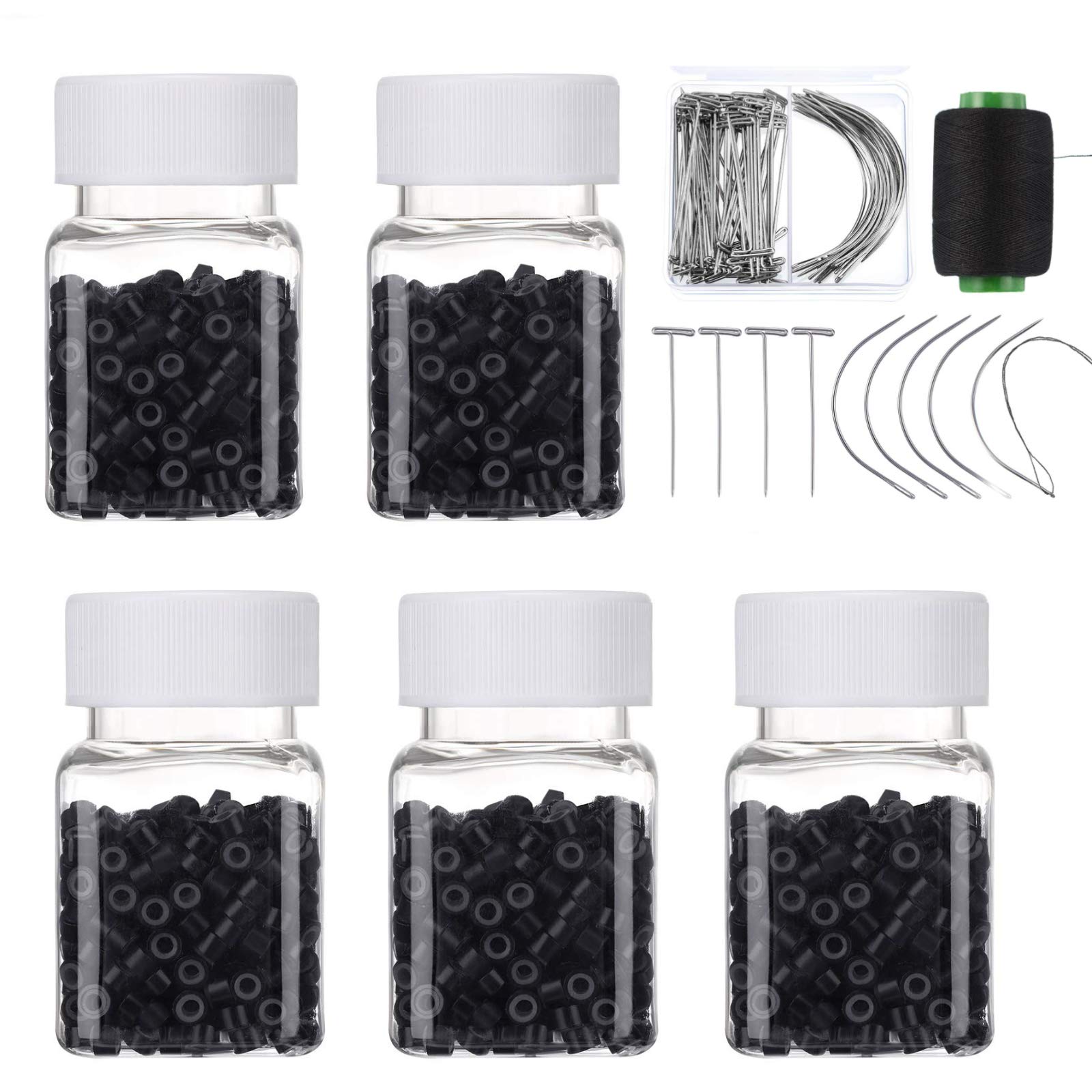 2500PCS Silicone Micro Link Rings 5mm Lined Beads for Hair Extensions Tool 5PCS/SetMix Color (Black)