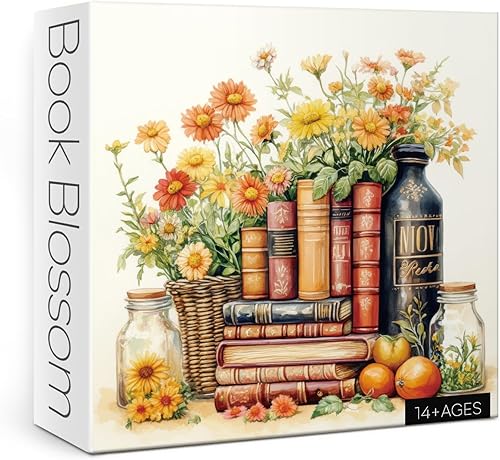 Rompecabezas de libro de flores para adultos, 1000 piezas, rompecabezas estético vintage, plantas florales, flores silvestres, frutas, acuarela,