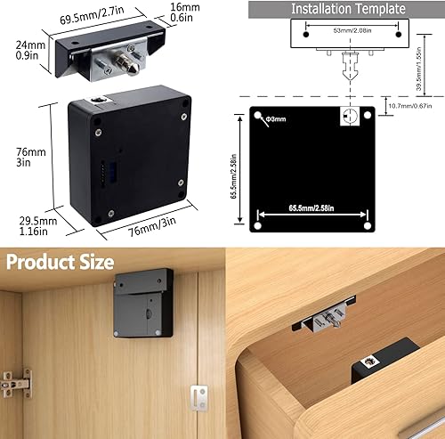 Miniatura 6 de CODACE Cerradura de gabinete RFID, cerraduras electrónicas NFC inteligentes para armario de madera, armario, despensa, paquete de 2
