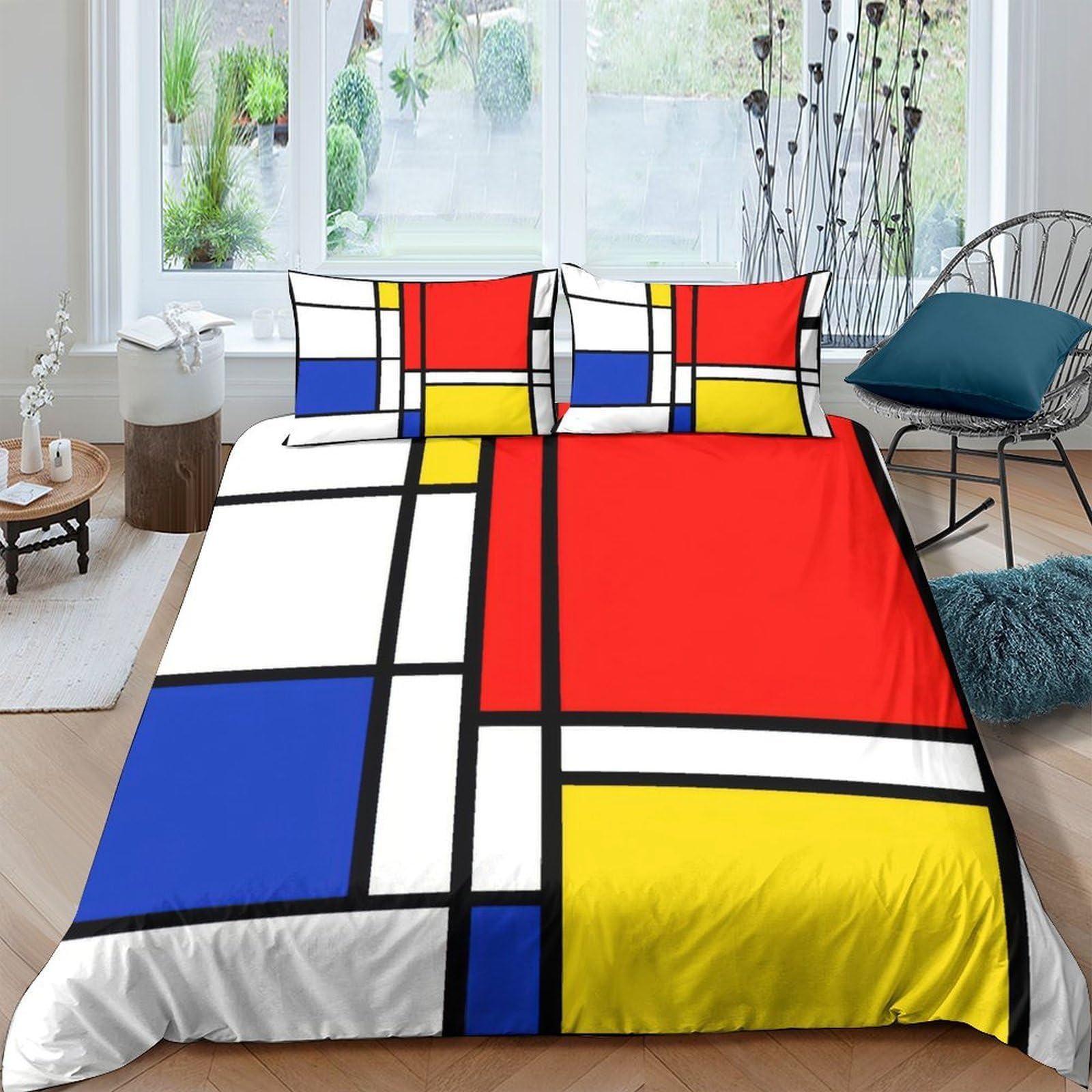 Ctjqhvkz Style-5 3D Printed Mondrian Art Fitted Sheet Microfiber Soft Color Block Mattress Cover For Bedroom Dorm Decor Protection Single（135X200cm）