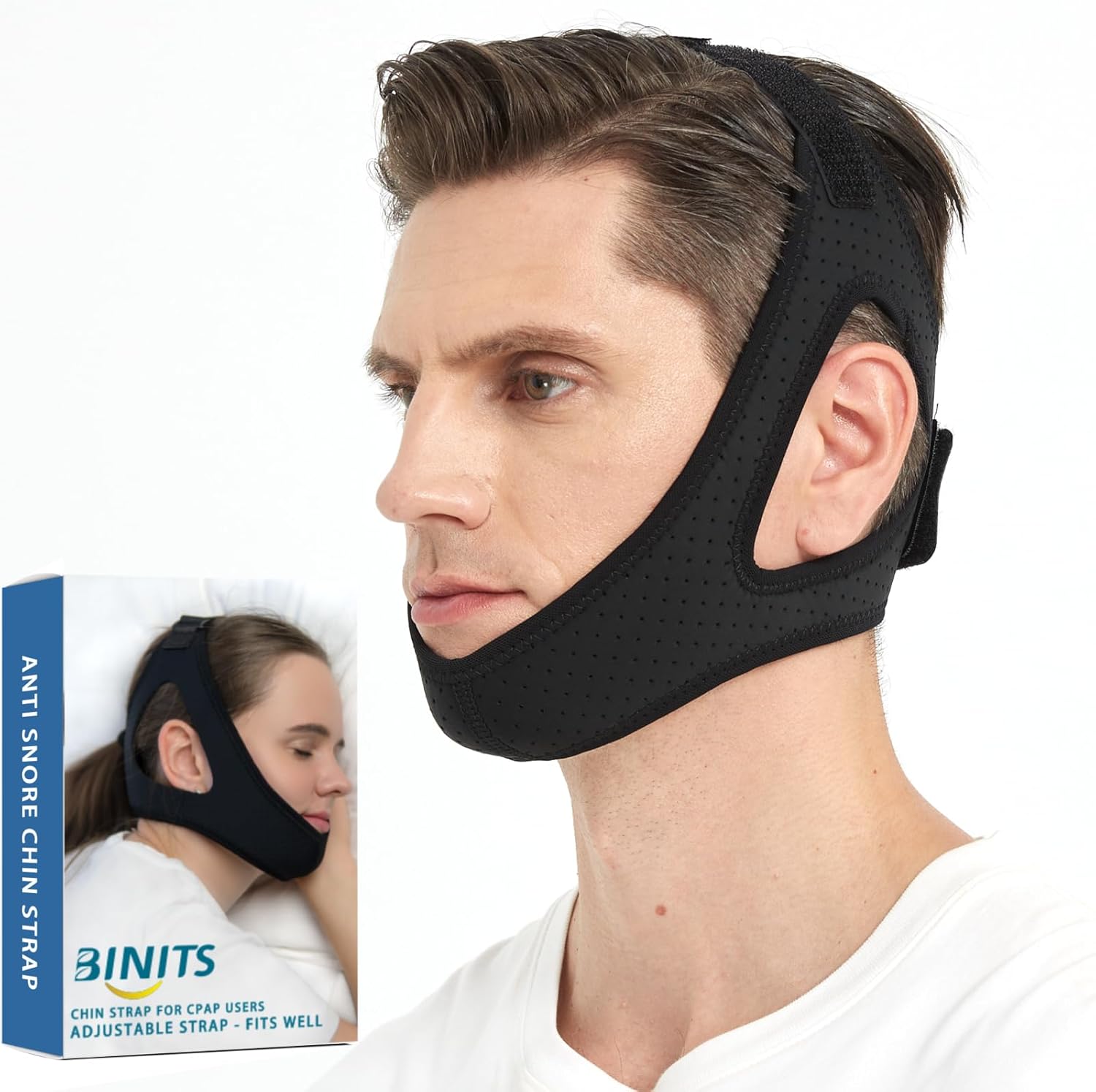 Chin Strap for CPAP User – Adjustable Snore Stopping Device Face Mask Bandage Keeping Mouth Closed – Better Night’s Sleep Women and Men (Black)