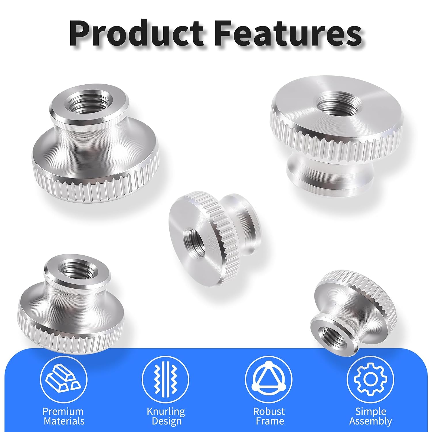 4 Pcs M8 Knurled Thumb Nut, 0.63" Height, 304 Stainless Steel