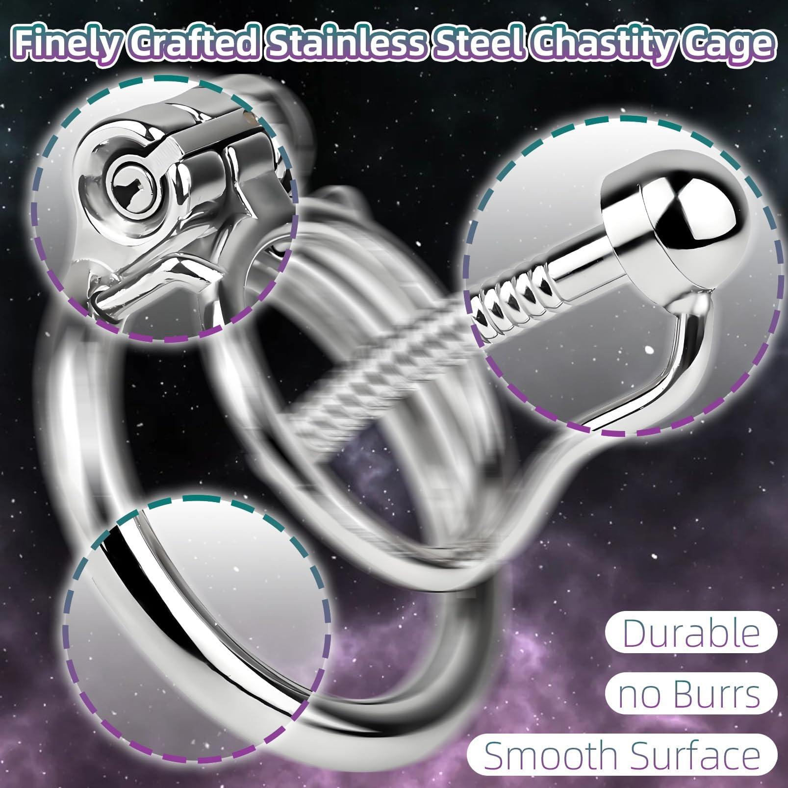 Gabbia di castità con tappo uretrale, gabbia di castità in acciaio inox con anello di bloccaggio per uomini, traspirante e impermeabile, tubo cavo per una facile minzione (40mm,1)