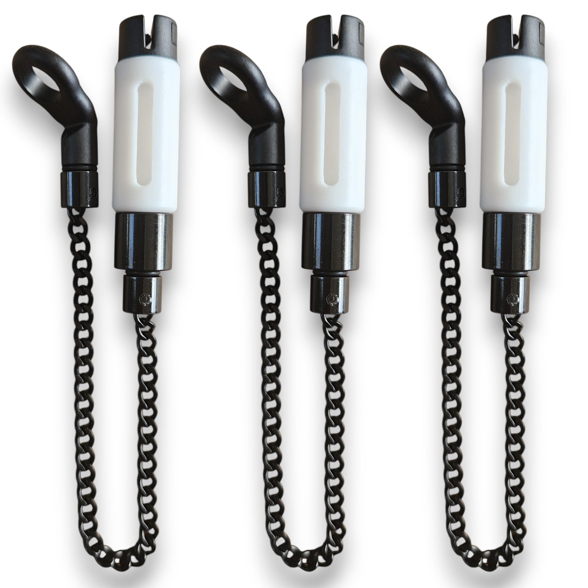 TJR Tackle 3 x Mag Pro White Bite Indicators Bobbins with Magnetic Line Clip, Short 14cm Chain, For Fishing Bite Alarms