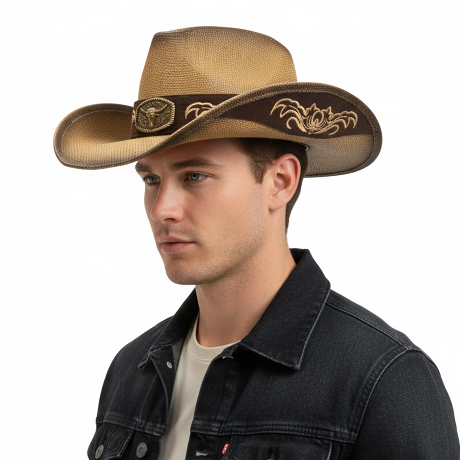 Cowboy Hats for Women, Brown Cowgirl Hats Classic Straw Western Hats for Women Music Festival Party Beach.