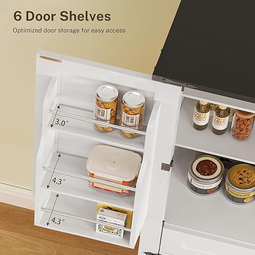 Vista 49 de usikey Armario de despensa de cocina de 72 pulgadas, armario alto de almacenamiento con 4 puertas y 1 cajón, armario independiente con 6 estantes