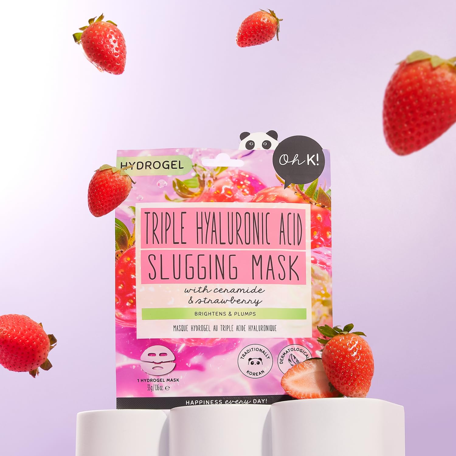 Oh K! Triple Hyaluronic Acid Slugging Mask with Ceramides and Strawberry, Brightens and Plumps, K Beauty, Biodegradable - Image 4