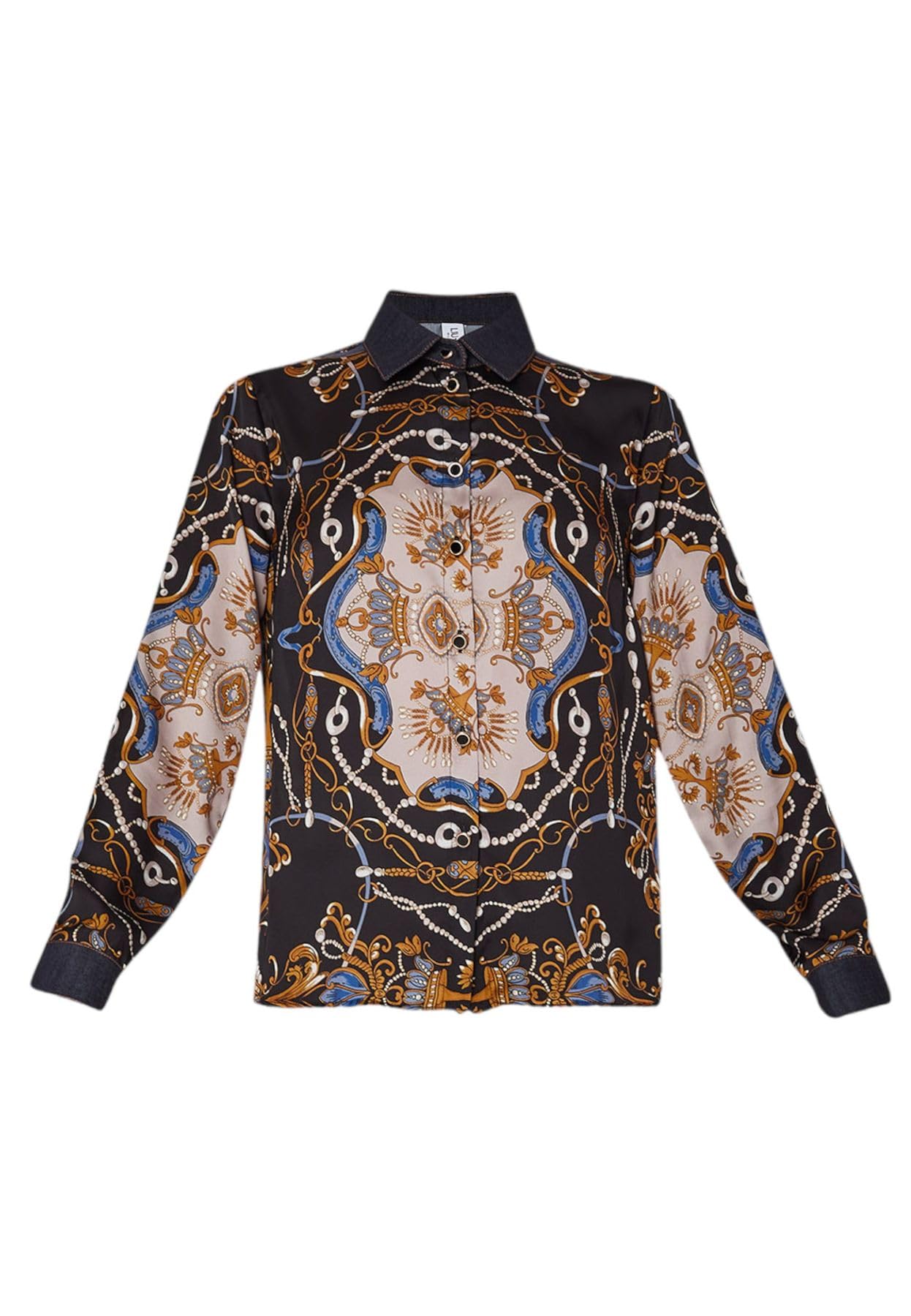 Liu Jo Damenhemd, Modell aus regulärer Passform, aus Satin und Denim, Farbe den.Blue Barock Was