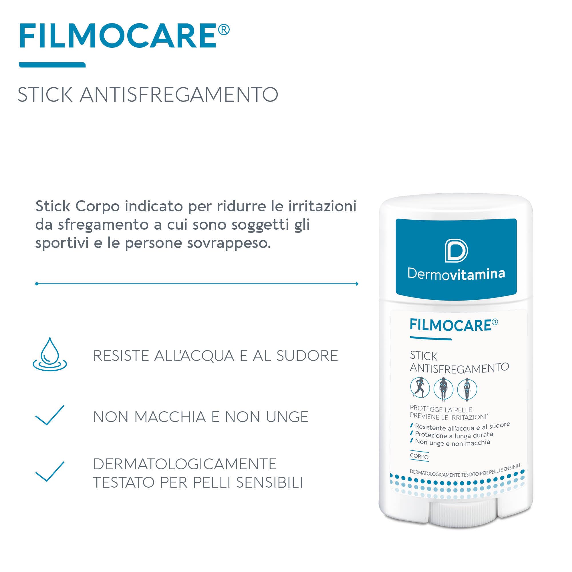 Dermovitamina Filmocare Stick Antisfregamento - Protezione Avanzata per la Pelle - Contro Irritazioni e Sfregamenti - Resistente all'acqua e al Sudore - 35 g