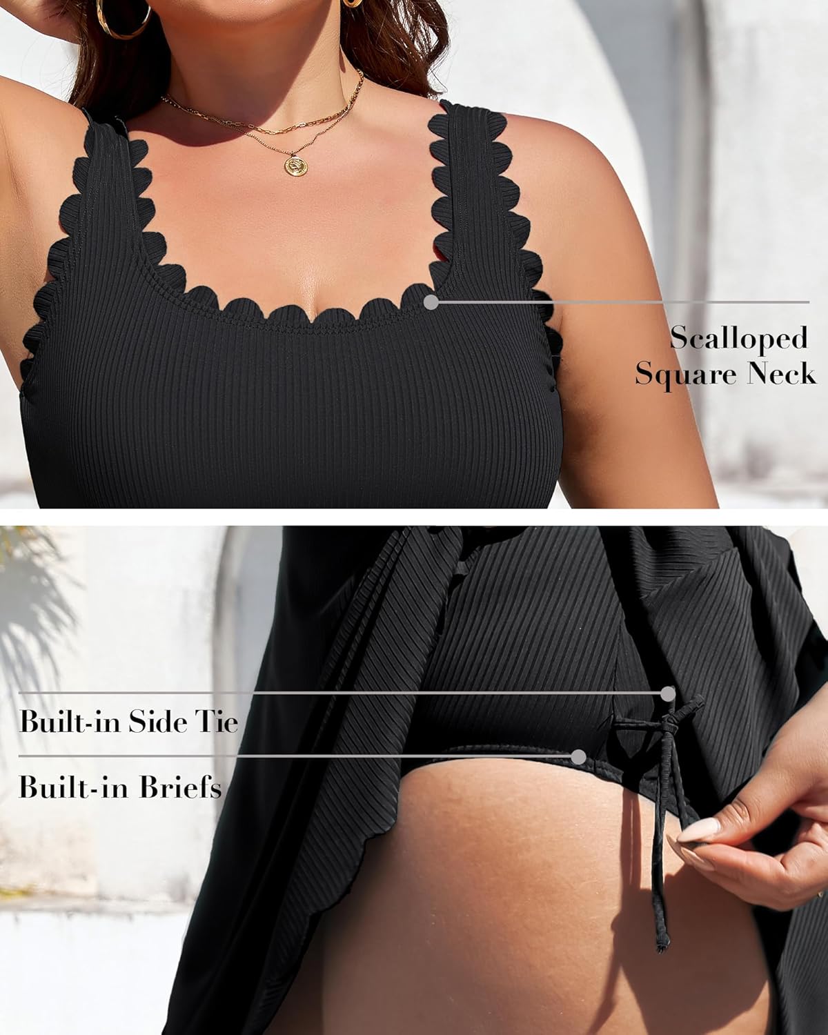 Charmo Women Plus Size Swim Dress Scalloped Square Neck One Piece Swimsuit Tummy Control Bathing Suit Rushed Swim Suits 2026 - Image 4