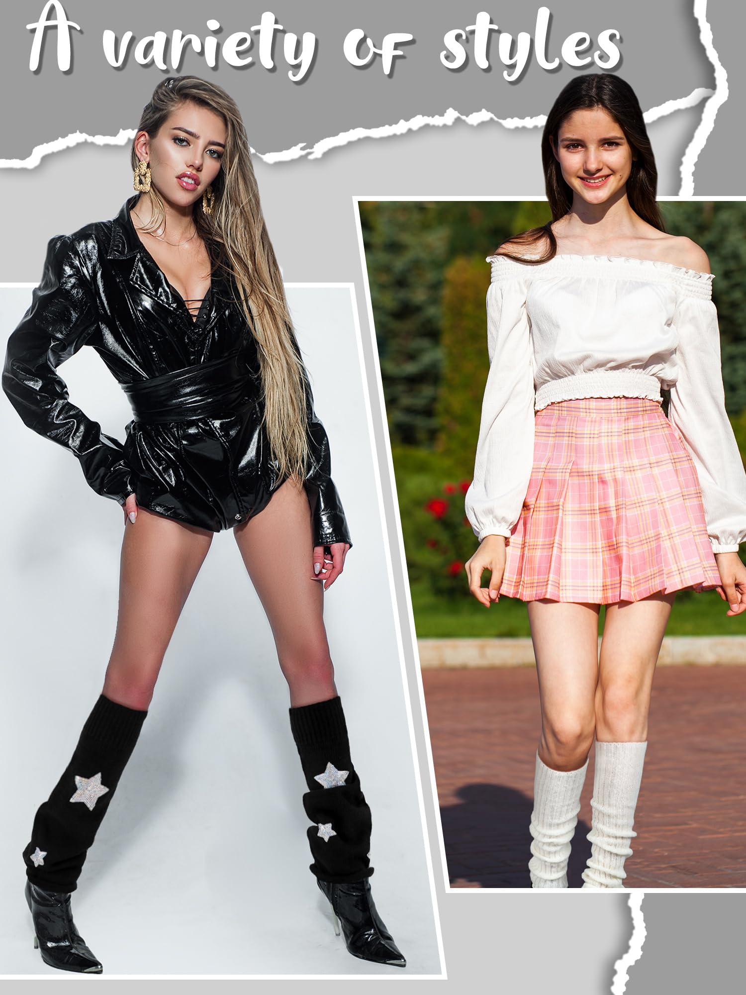 Geyoga 6 Pairs Y2k Accessories Harajuku Winter Leg Warmers Girls Gyaru Japan Kawaii Leg Warmers Goth Lolita Knit Boot Socks: Gyaru Style