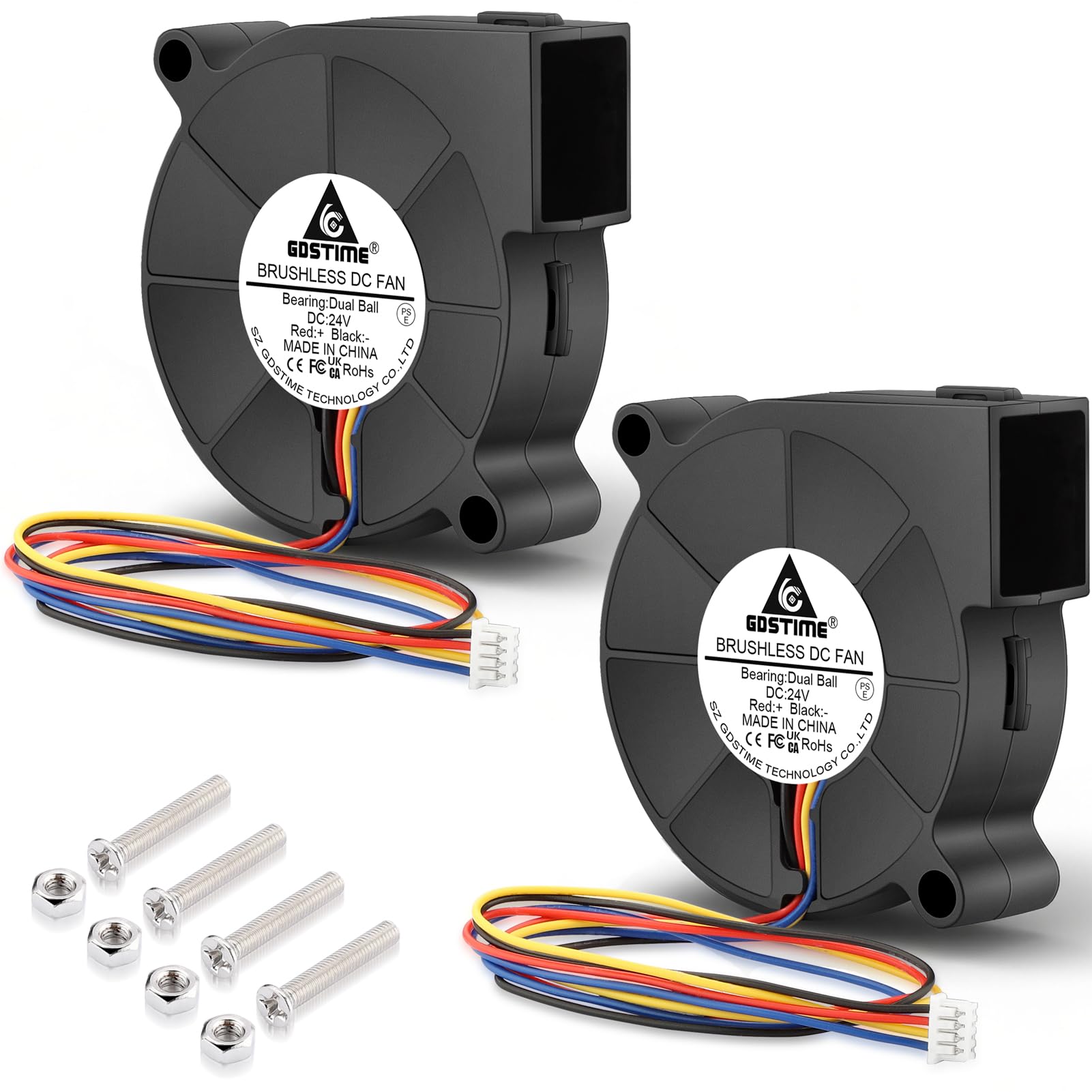 GDSTIME Ventilador de 24 V 5015 PWM, rodamiento de bolas dual, paquete de 2 | 50 x 50 x 15 mm, conector de 4 pines de 1,25 mm, 8500 RPM de alta velocidad, ventilador turbo sin escobillas CC