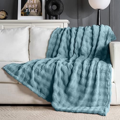Miniatura 27 de Manta de Tiro de Piel Sintética Color Hueso para Sofá, Manta Suave y Esponjosa de Burbujas para Cama y Sofá, Manta Gruesa y Cálida de Felpa Difusa