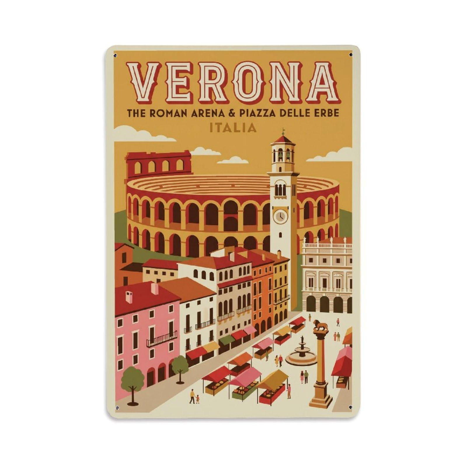 Vintage Travel Verona Italy Metal Tin Sign Wall Decor for Cafe, Club, Garden Metal Poster 8x12Inch