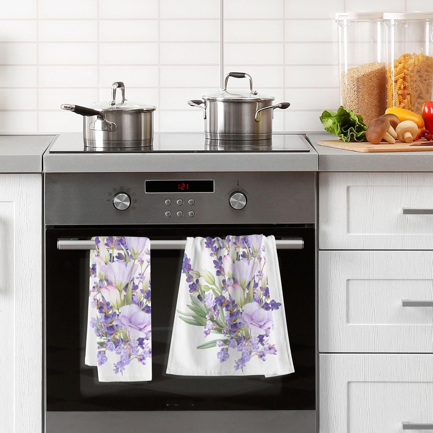 ALAZA Lavender Camellia Purple Watercolor Hand Towels for Bathroom Set of 2 Soft 100 Percent Cotton Towel Luxury Decorative Bath Towels Highly Absorbent Face Towel 16" X 28"