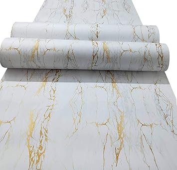 ELTON White & Gold Vinyl Self Adhesive Waterproof Wallpaper Furniture Film Interior Film Contact Paper For Walls table top ,Furniture, Almirah Doors And other DIY, Renovation Project 16 x 144 Inches(white &gold)