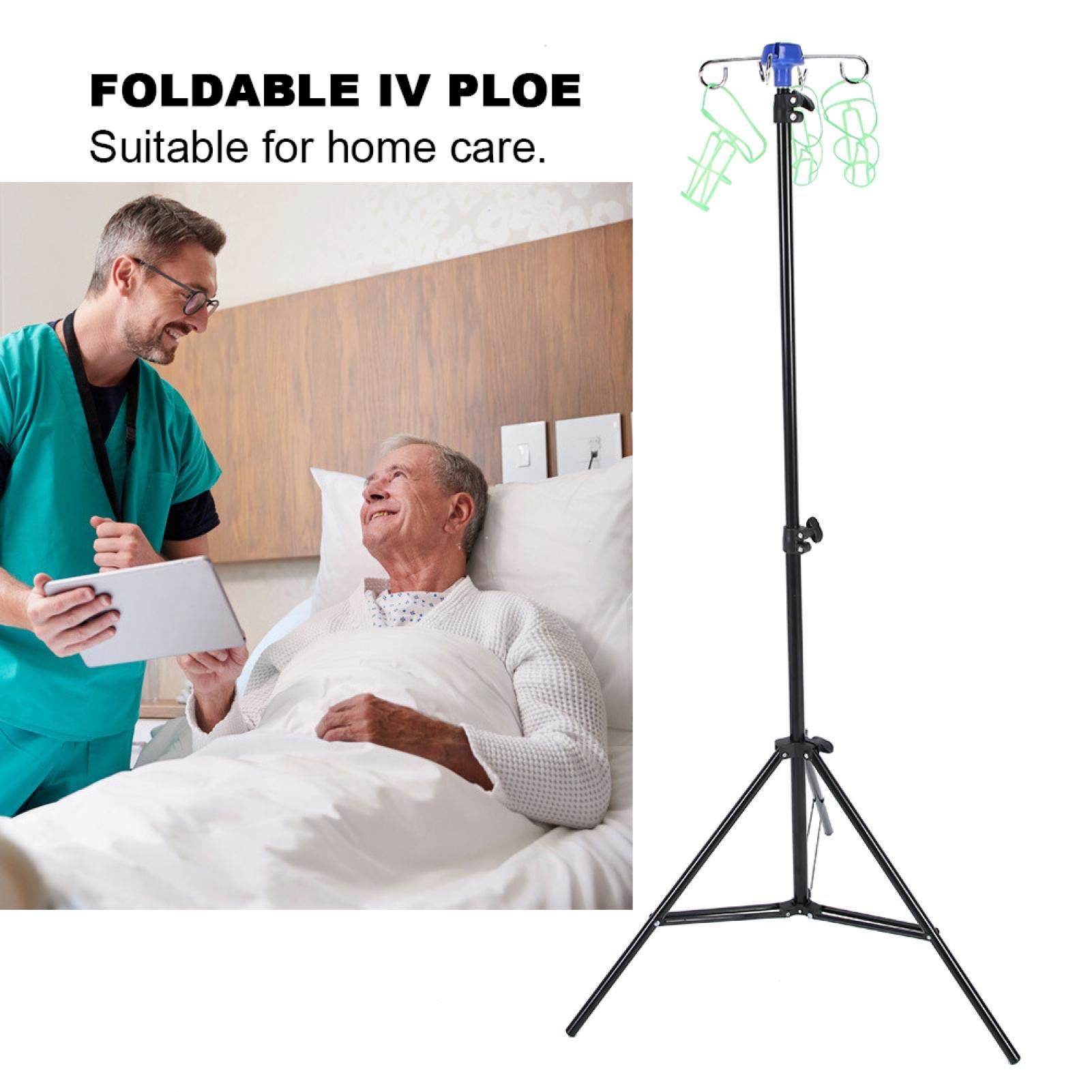 Asta portaflebo portatile, supporto per sacco raccogligocce, supporto per palo pieghevole endovenoso, rastrelliera per irrigazione a goccia in lega di alluminio per assistenza domiciliare clinica