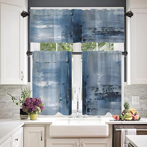 Miniatura 1012 de Cenefas de cocina modernas con patrón de cobre marrón dorado para ventanas, cenefas opacas abstractas de marcas de arañazos y cortinas opacas