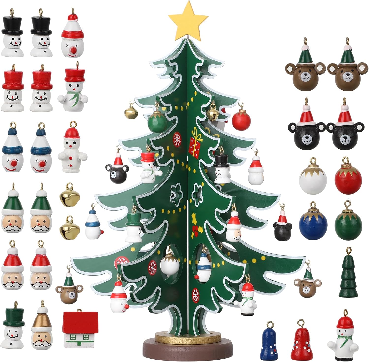 Tabletop Wooden Christmas Tree Upgraded Small Christmas Tree with 30