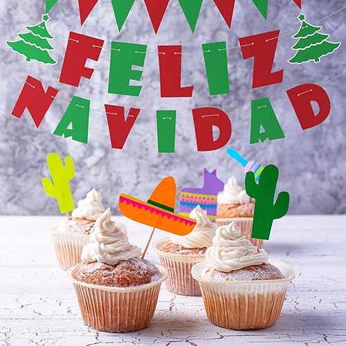 Miniatura 7 de 5 piezas de pancarta de Feliz Navidad, decoraciones mexicanas de Navidad en rojo, verde, pancarta de Navidad española, banderines de Feliz Navidad