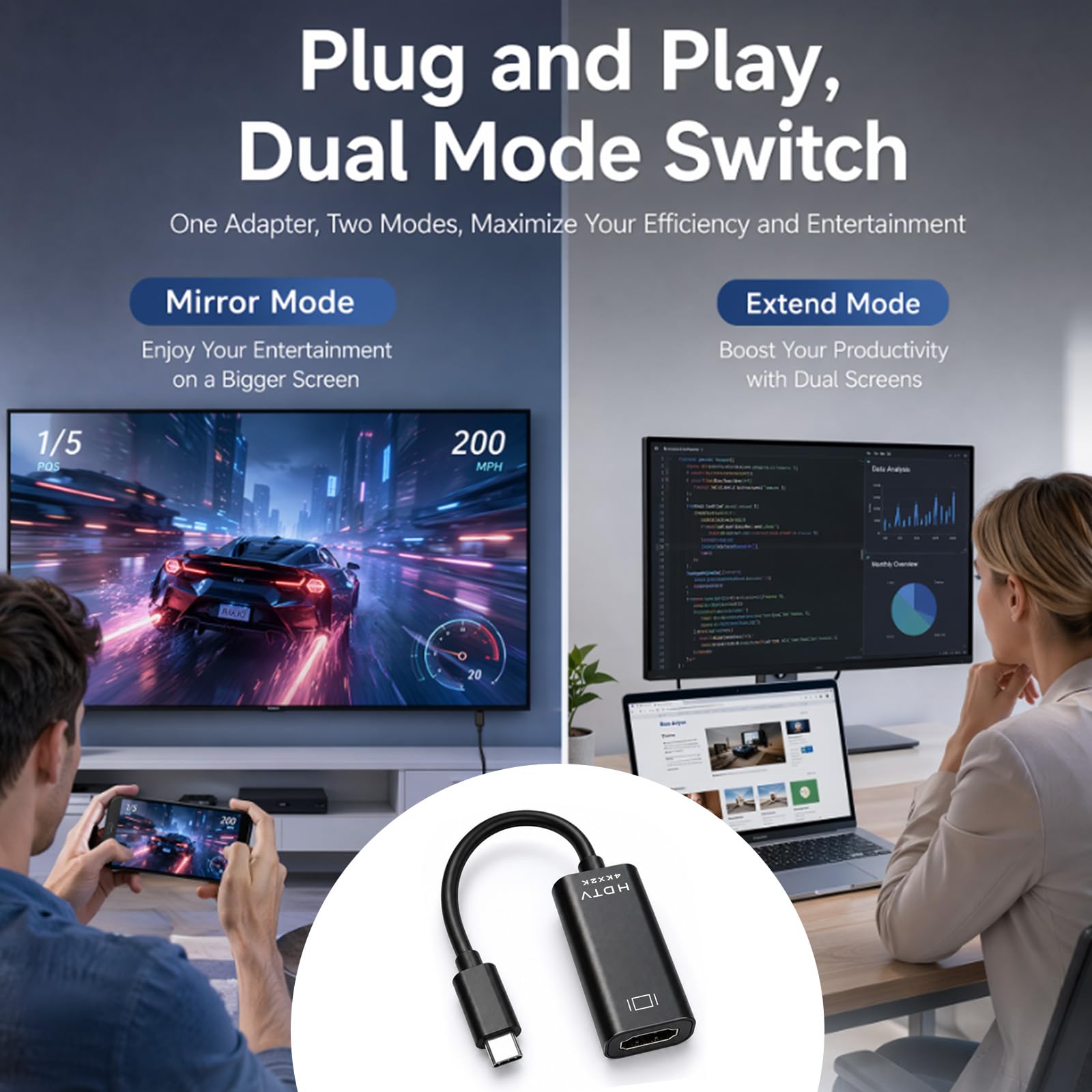 Adattatore USB C HDMI, 4K@30Hz Type c to HDMI, Compatibile con Desktop, Smartphone, Laptop, Tablet, iPhone 16Pro/16Pro Max/16/15, Samsung Galaxy S/Note, Dell XPS Windows, iOS, Android