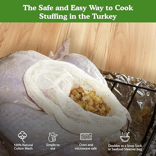 Miniatura 3 de Regency Wraps Bolsas de relleno de pavo, bolsa de malla 100% algodón que permite que el jugo de aves de corral le dé sabor al aderezo con extracción