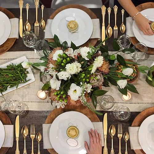 Miniatura 5 de ZCF Juego de cubiertos dorados de 24 piezas, cubiertos de acero inoxidable 18/10 resistentes para 6, cubiertos incluyen cuchillo, tenedor, cuchara,