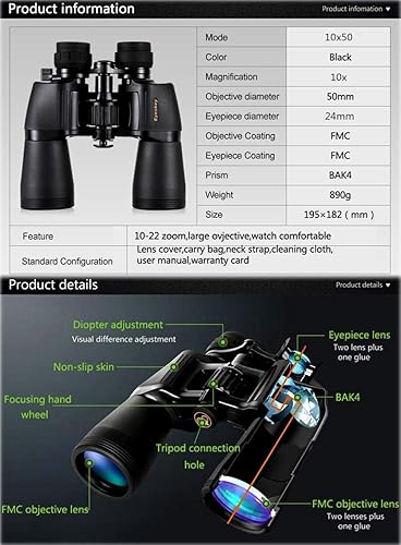 Miniatura 2 de M3M 10x50 High Magnification Long Range Bak4 Professional Binoculars Camping Hunting Scopes Powerful Telescope