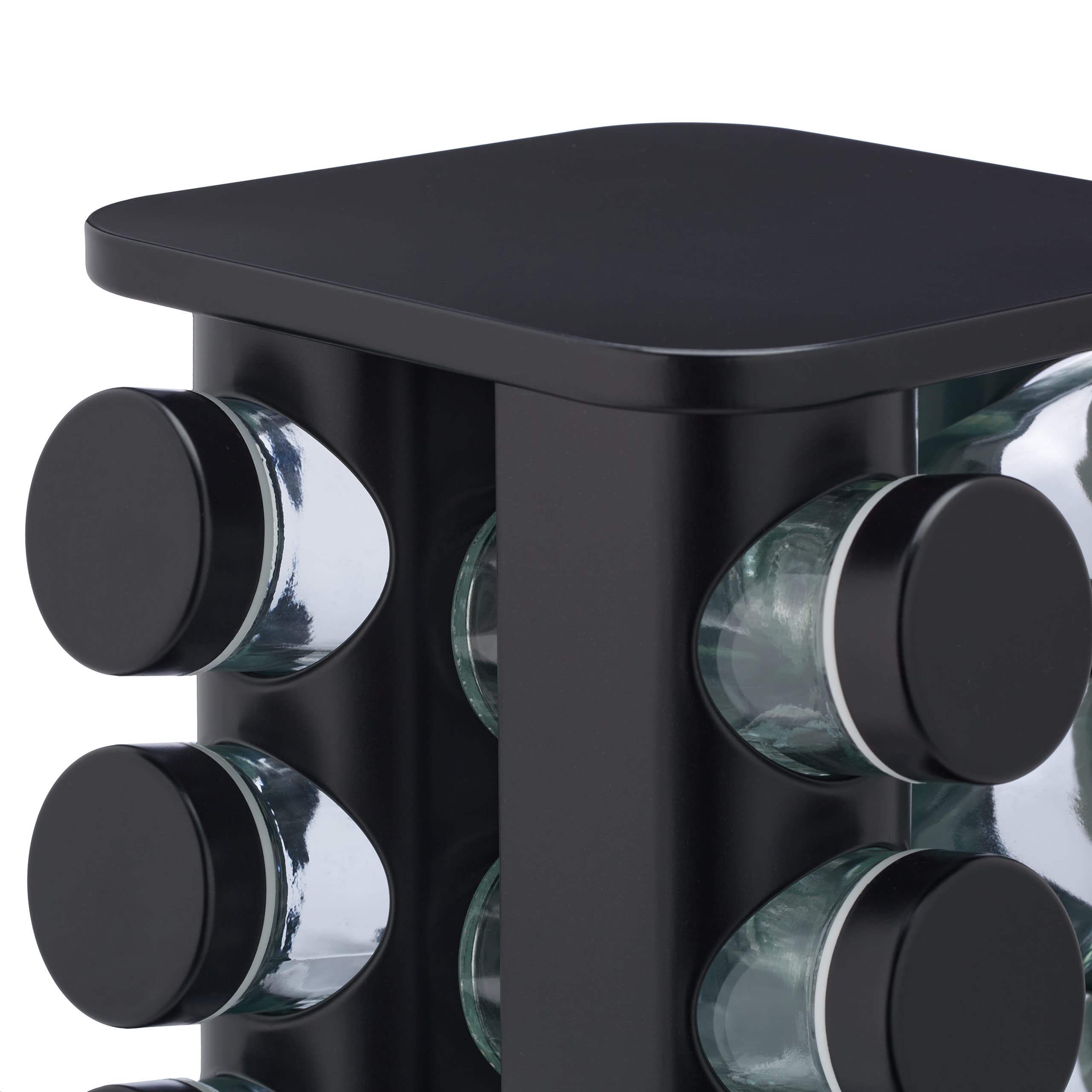 Relaxdays Portaspezie da Cucina Girevole, 20 Barattoli, Organizer Rotante a 360°, HLP: 33,5x20x20 cm, Acciaio Inox, Nero