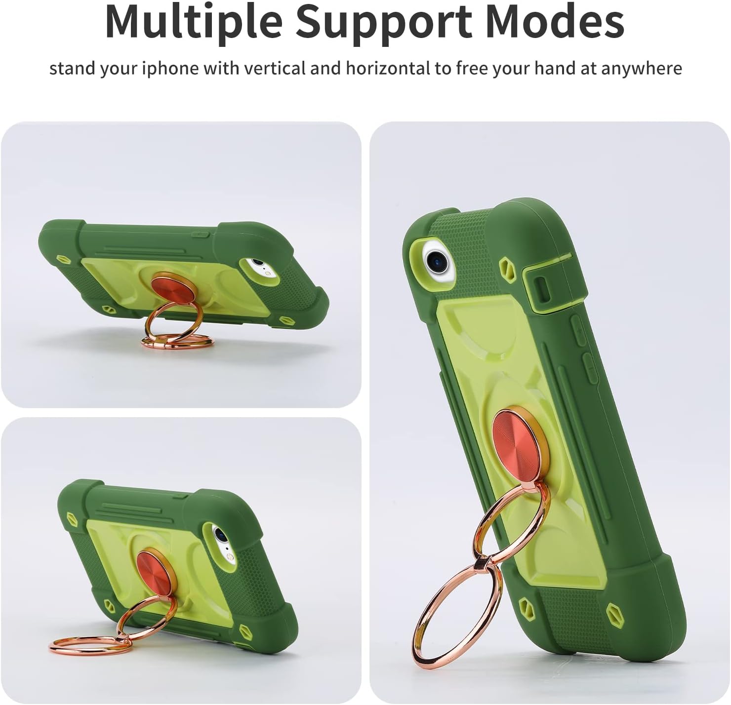 MARKILL Compatible with iPhone 8 Plus/6 Plus Case,iPhone 7 Plus case/iPhone 6S Plus Case 5.5 Inch with Ring Stand, Heavy-Duty Military Grade Shockproof Phone Cover. Avocado