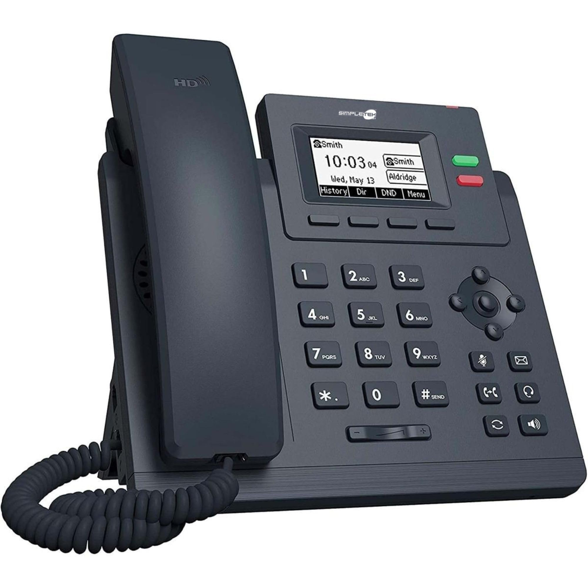 SIMPLETEK - Telefon IP VoIP, 2 konta SIP, podświetlany wyświetlacz, dźwięk HD, EHS i PoE, 2 x Ethernet 10/100 (odnowiony)