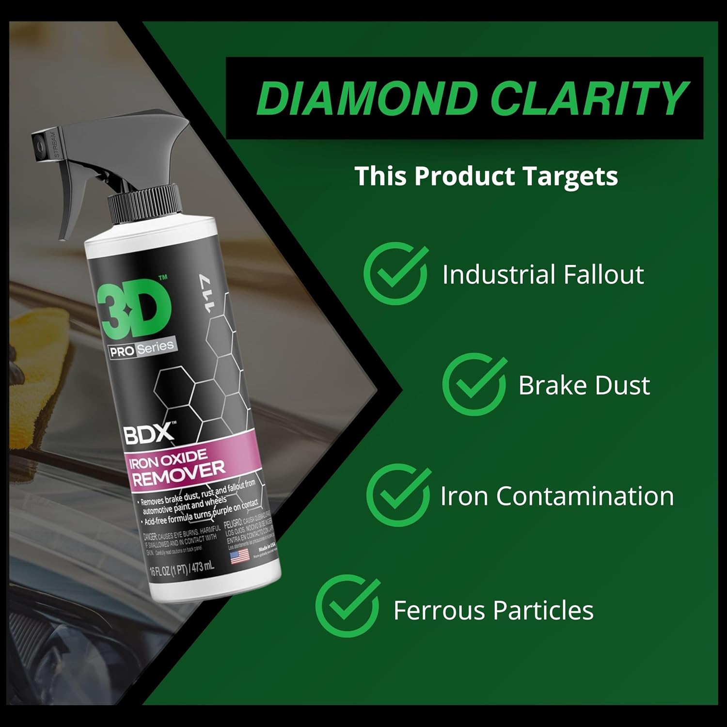 3D BDX Iron Remover – Fast Acting Fallout & Brake Dust Cleaner | Purple Color-Changing Spray for Wheels & Paint | Acid-Free | Made in USA | Car Detailing | 16 oz - Image 3