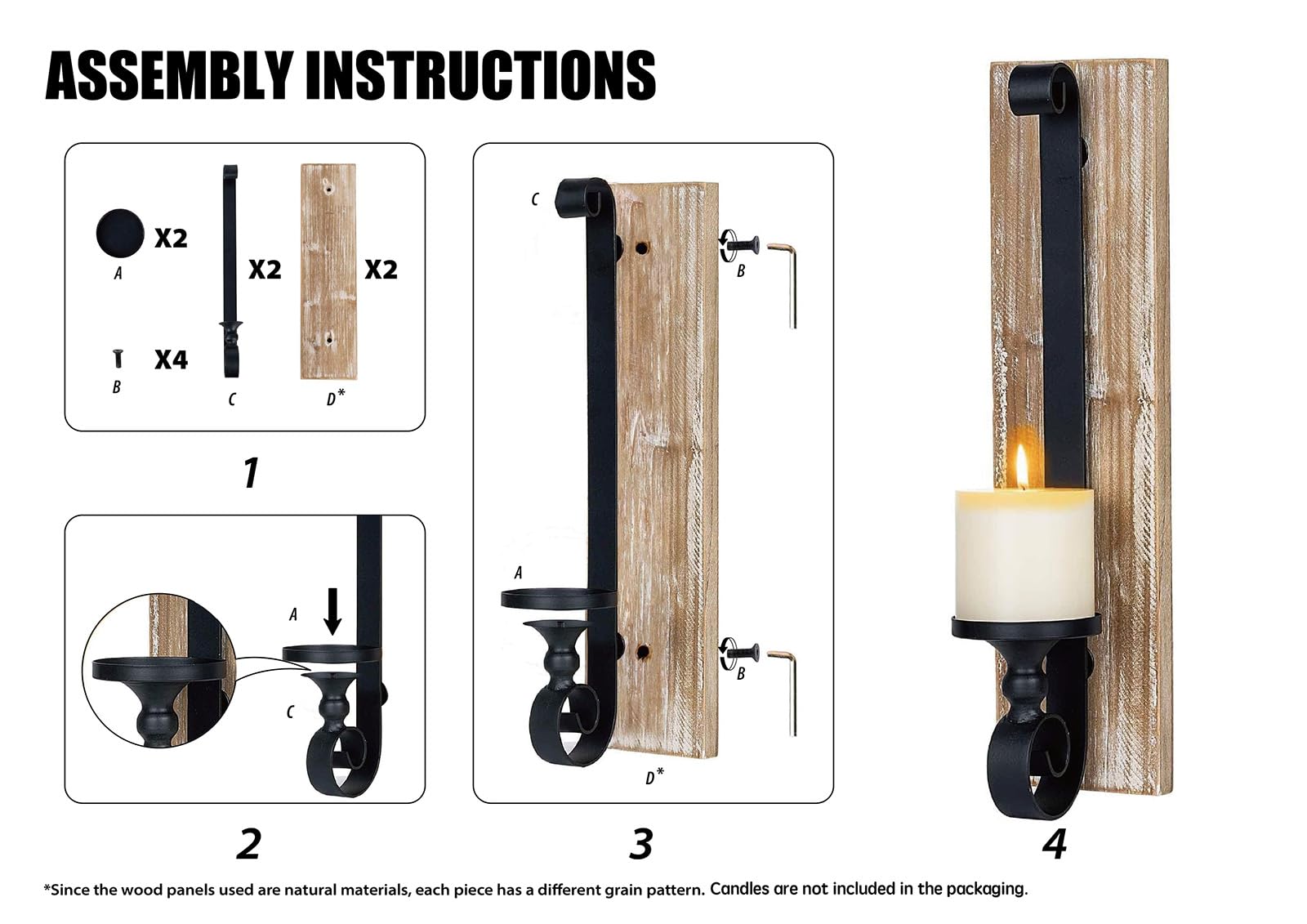 Aazon.co: Candle Holder Set Of 2 Black Wall-ount Etal And Wooden