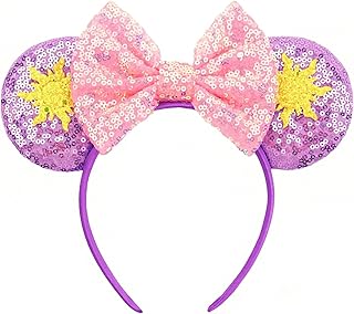RAZKO Mouse Ears Headband, Sequin Rapunzel Mice Ears Hairband Mouse Hair Acessoreis for Women Girls (Sun Flower)