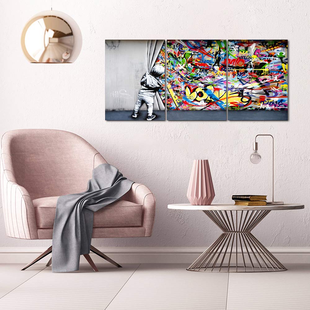 Amazon.co.jp: 3パネル バンクシー カラフル グラフィティ ウォール