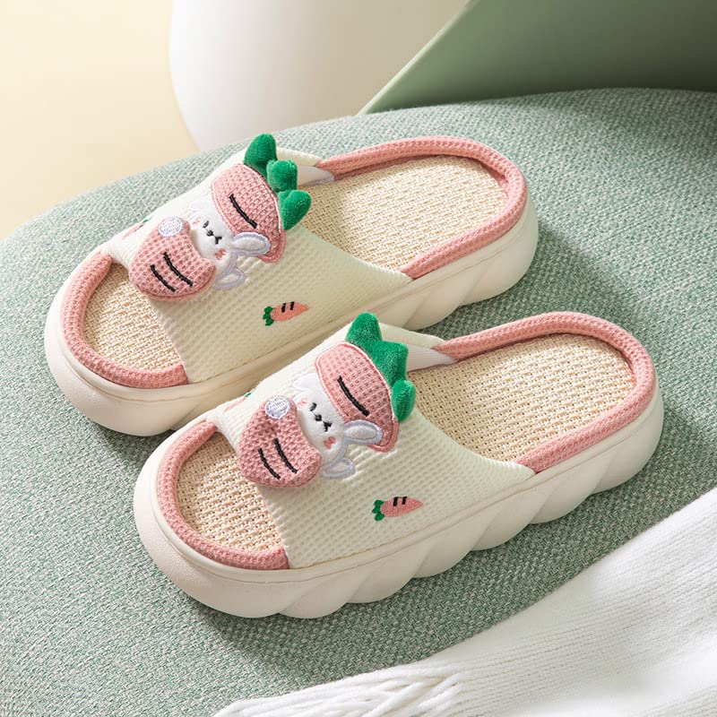 Cute Cartoon Animal Slides Frog Linen Slippers/Carrot Home Slippers, Soft Comfortable Thick Sole House Linen Slippers3
