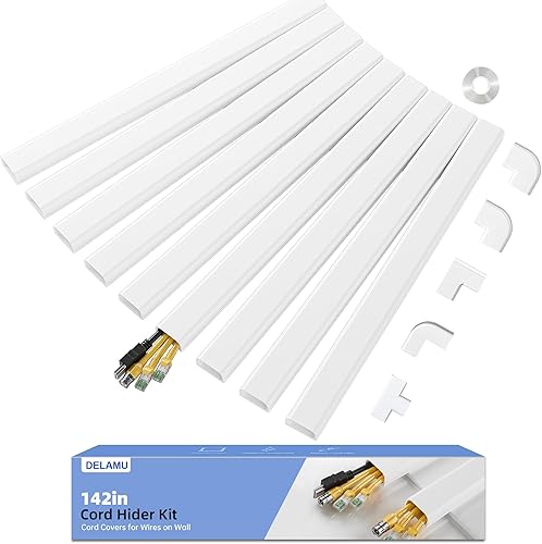 Miniatura 12 de Delamu – Ocultador de cable de 128 pulgadas para 1 cable, cubiertas de cable autoadhesivas para cables en la pared, cubiertas de cable más fáciles